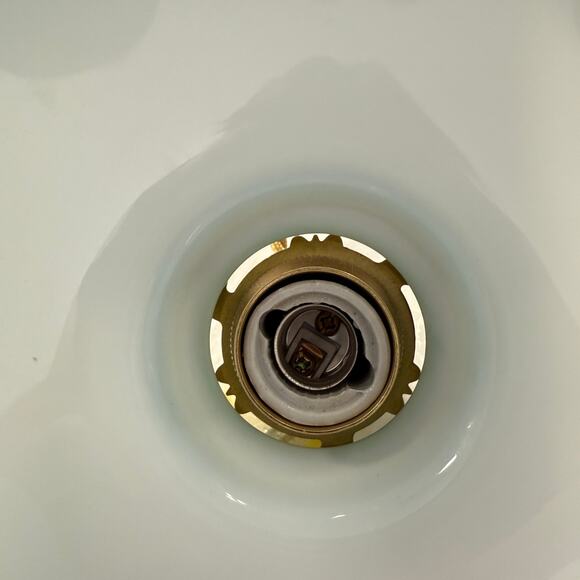 Retro Milk Glass Ceiling Pendant Light Draped Flower Gold Cord Blue Shade - Picture 8 of 11